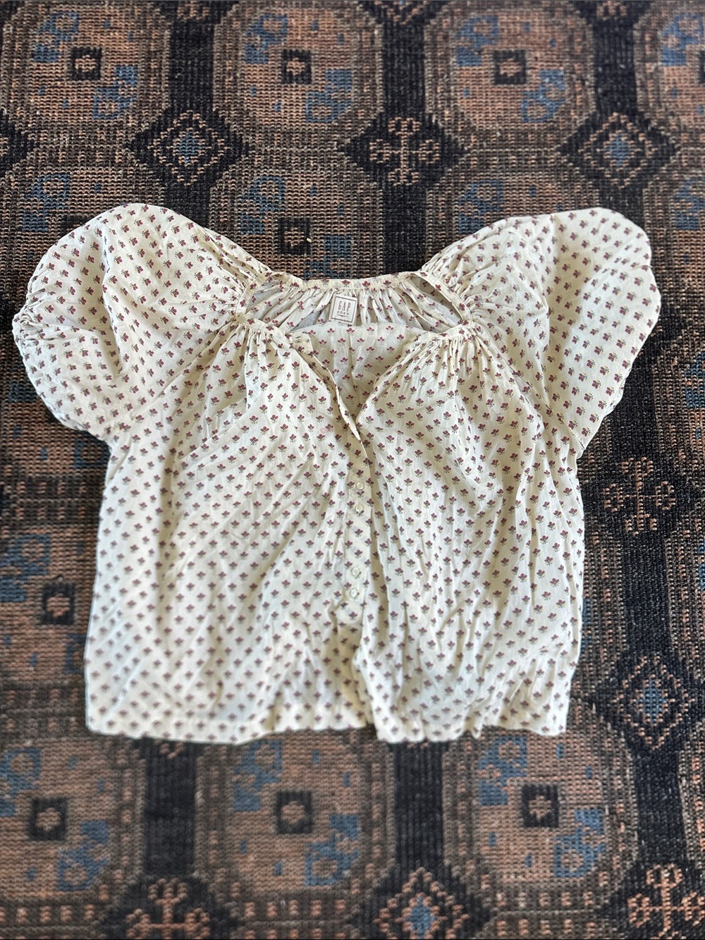 DÔEN x GAP Cream Floral Short Sleeve Blouse, Size XS - Picture 6 of 8